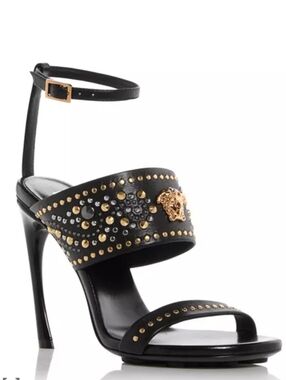 Versace Medusa Black Studded Leather High-Heel Sandal Size 40